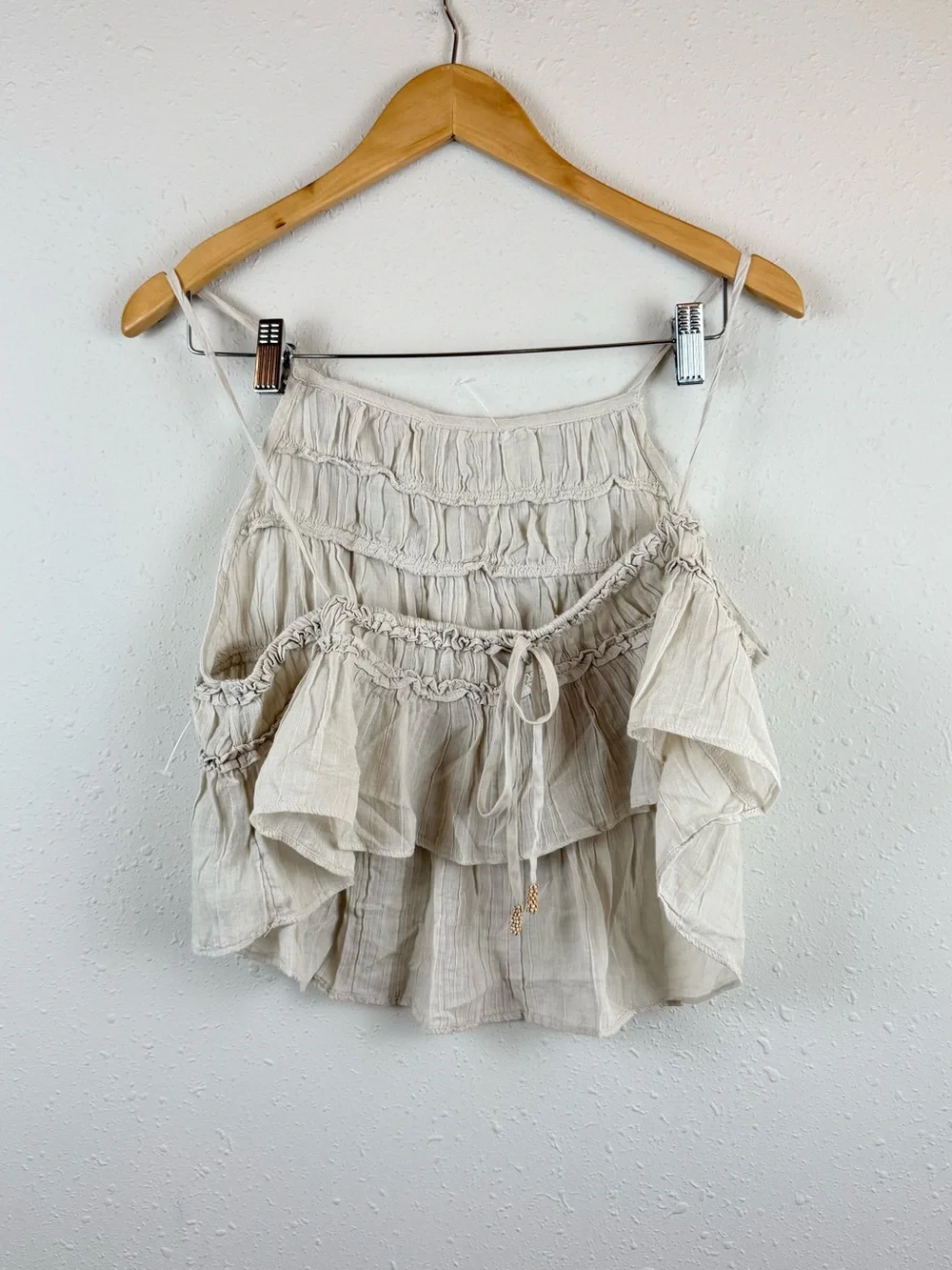 Free People Free-est Angelina Beige Ruffled 2 Piece Beach Set Sz Medium NEW